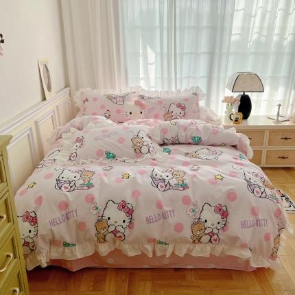 91家纺网 家纺一手货源 找家纺 总-三朵2022新款卡通系列全棉花边款四件套