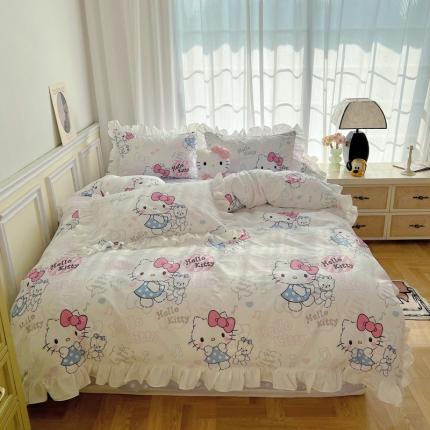 91家纺网 家纺一手货源 找家纺 总-三朵2022新款卡通系列全棉花边款四件套