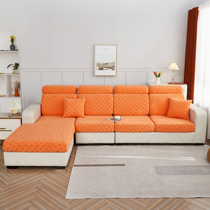 91家纺网 家纺一手货源 找家纺 逐日沙发套 2023新款提花绒-织艺系列沙发笠 织艺-桔黄