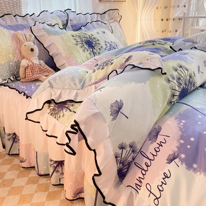 91家纺网 家纺一手货源 找家纺 金盛皇朝2025新款加厚亲肤床裙夹棉单件三件套四件套浮梦飞花