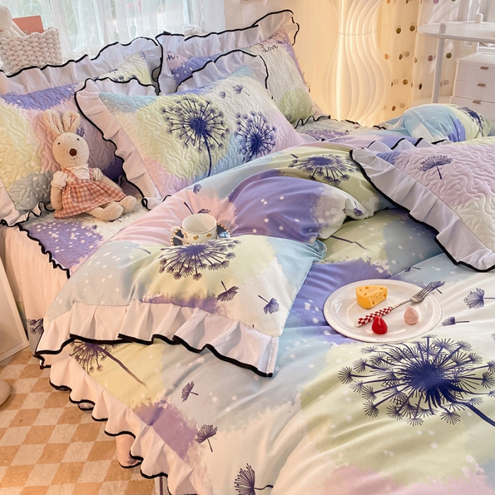 91家纺网 家纺一手货源 找家纺 金盛皇朝2025新款加厚亲肤床裙夹棉单件三件套四件套浮梦飞花