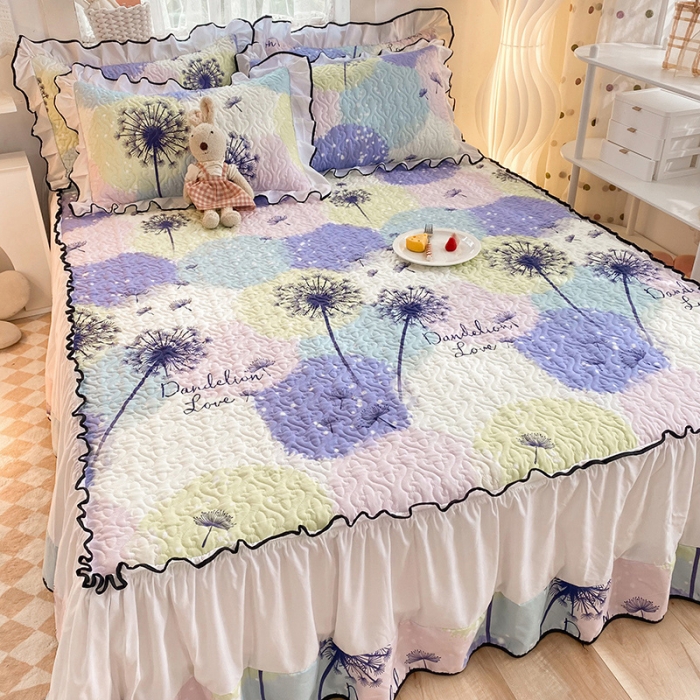 91家纺网 家纺一手货源 找家纺 金盛皇朝2025新款加厚亲肤床裙夹棉单件三件套四件套浮梦飞花