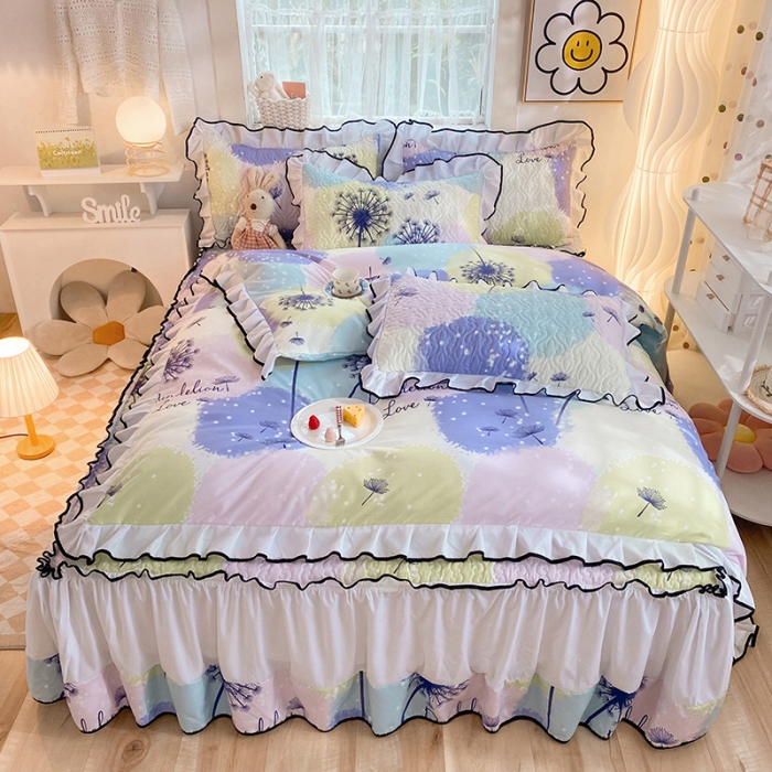 91家纺网 家纺一手货源 找家纺 金盛皇朝2025新款加厚亲肤床裙夹棉单件三件套四件套浮梦飞花