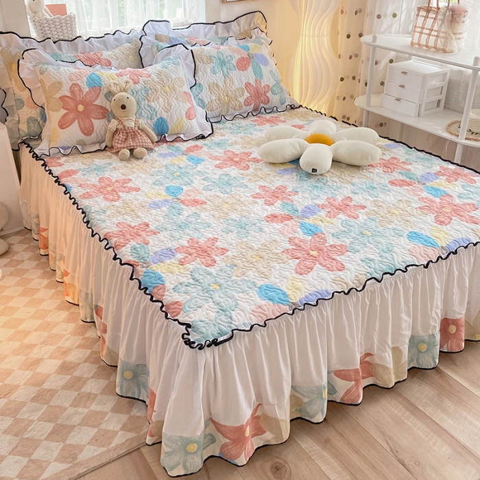 91家纺网 家纺一手货源 找家纺 金盛皇朝2025新款加厚亲肤床裙夹棉单件三件套四件套花束之美