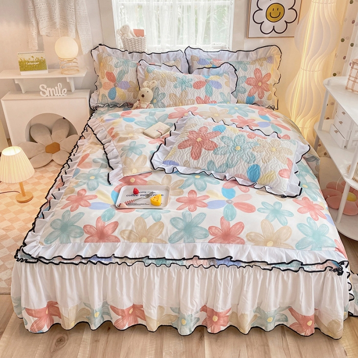 91家纺网 家纺一手货源 找家纺 金盛皇朝2025新款加厚亲肤床裙夹棉单件三件套四件套花束之美