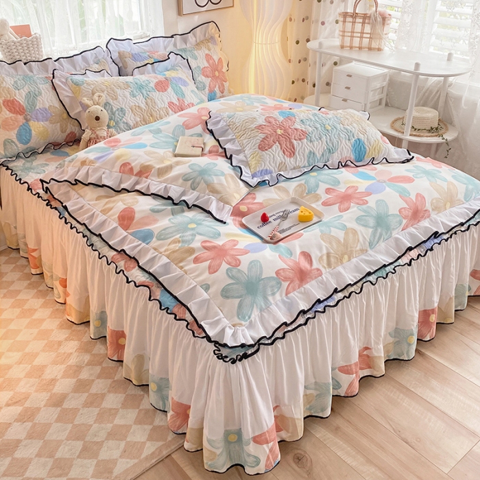 91家纺网 家纺一手货源 找家纺 金盛皇朝2025新款加厚亲肤床裙夹棉单件三件套四件套花束之美