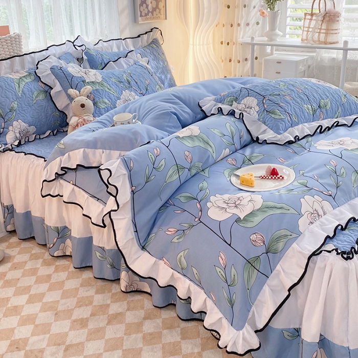 91家纺网 家纺一手货源 找家纺 金盛皇朝2025新款加厚亲肤床裙夹棉单件三件套四件套梦露花园