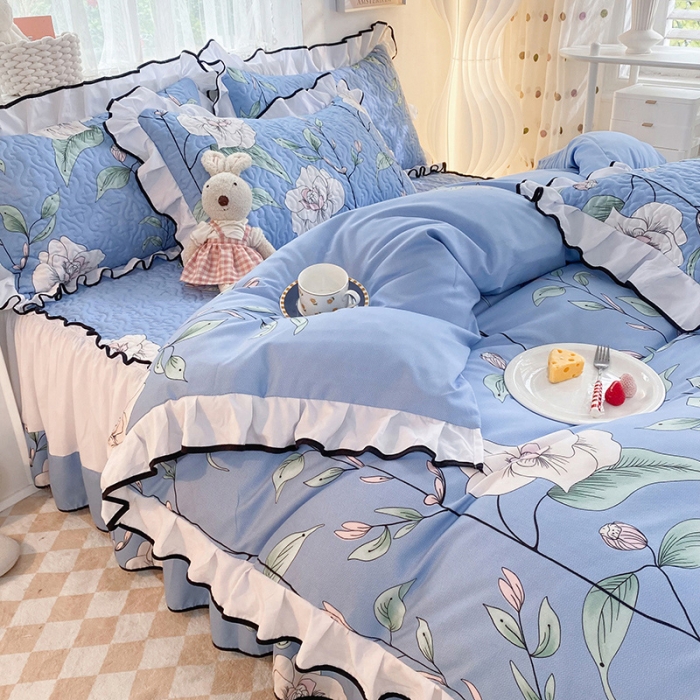 91家纺网 家纺一手货源 找家纺 金盛皇朝2025新款加厚亲肤床裙夹棉单件三件套四件套梦露花园