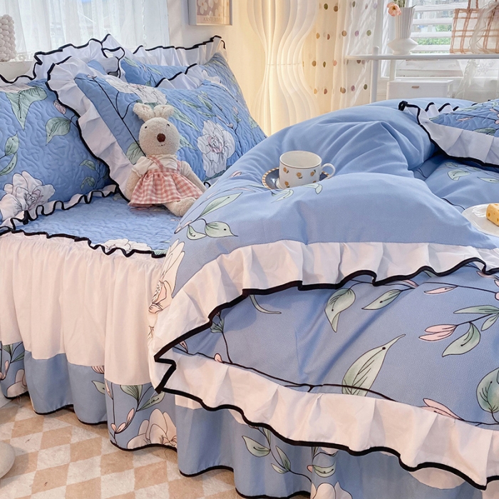 91家纺网 家纺一手货源 找家纺 金盛皇朝2025新款加厚亲肤床裙夹棉单件三件套四件套梦露花园