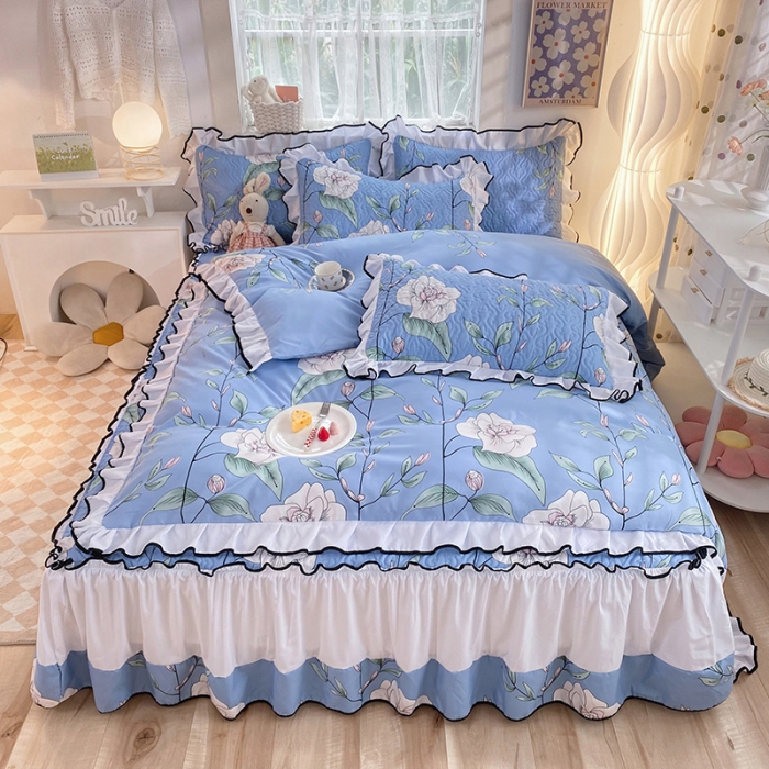 91家纺网 家纺一手货源 找家纺 金盛皇朝2025新款加厚亲肤床裙夹棉单件三件套四件套梦露花园