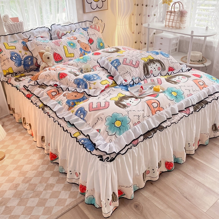 91家纺网 家纺一手货源 找家纺 金盛皇朝2025新款加厚亲肤床裙夹棉单件三件套四件套樱桃丸子