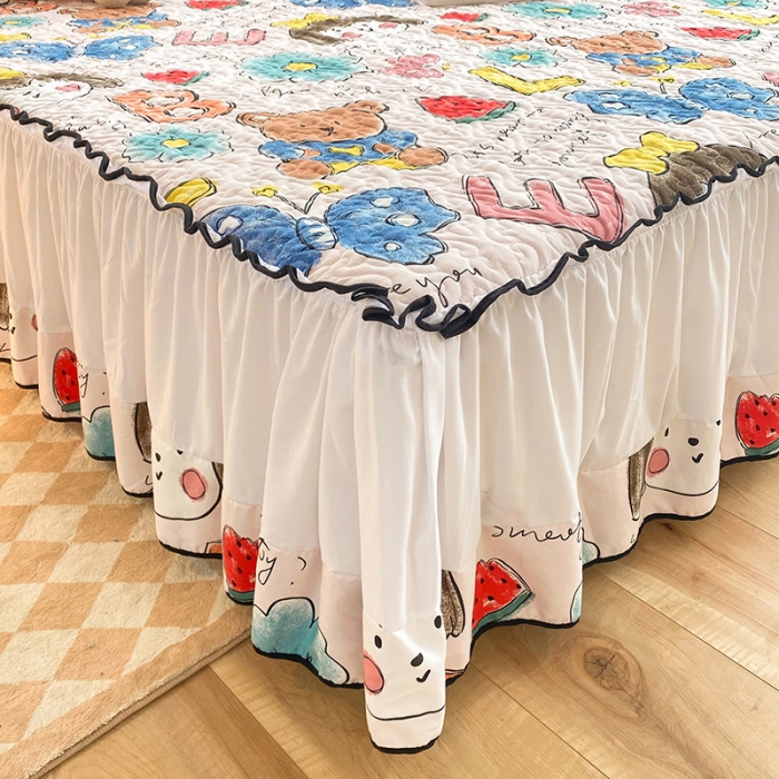 91家纺网 家纺一手货源 找家纺 金盛皇朝2025新款加厚亲肤床裙夹棉单件三件套四件套樱桃丸子