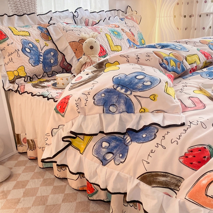 91家纺网 家纺一手货源 找家纺 金盛皇朝2025新款加厚亲肤床裙夹棉单件三件套四件套樱桃丸子