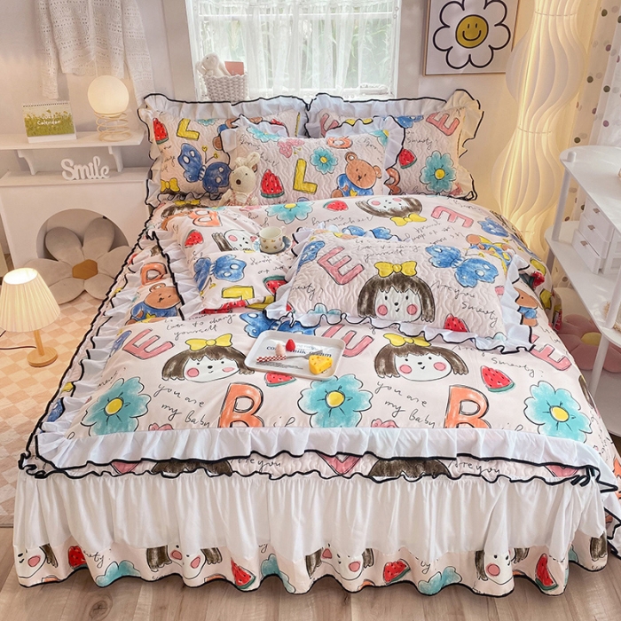 91家纺网 家纺一手货源 找家纺 金盛皇朝2025新款加厚亲肤床裙夹棉单件三件套四件套樱桃丸子