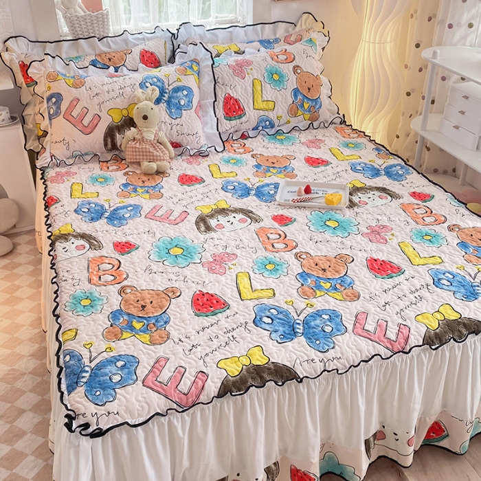 91家纺网 家纺一手货源 找家纺 金盛皇朝2025新款加厚亲肤床裙夹棉单件三件套四件套樱桃丸子