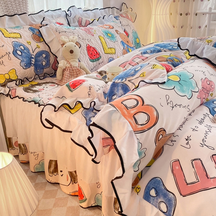 91家纺网 家纺一手货源 找家纺 金盛皇朝2025新款加厚亲肤床裙夹棉单件三件套四件套樱桃丸子