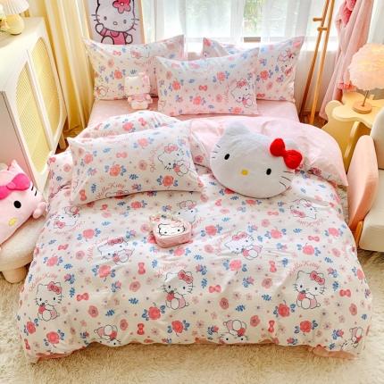 91家纺网 家纺一手货源 找家纺 朵希曼2025新款全棉三丽鸥卡通印花系列四件套 花花凯蒂