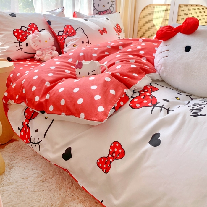 91家纺网 家纺一手货源 找家纺 朵希曼2025新款全棉三丽鸥卡通印花系列四件套 波点凯蒂