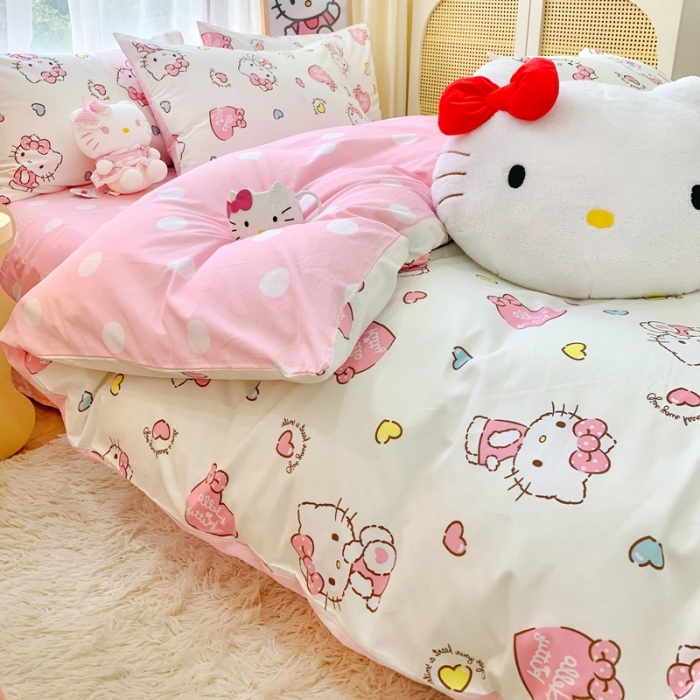 91家纺网 家纺一手货源 找家纺 朵希曼2025新款全棉三丽鸥卡通印花系列四件套 公主凯蒂