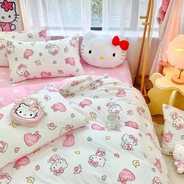 91家纺网 家纺一手货源 找家纺 朵希曼2025新款全棉三丽鸥卡通印花系列四件套 公主凯蒂