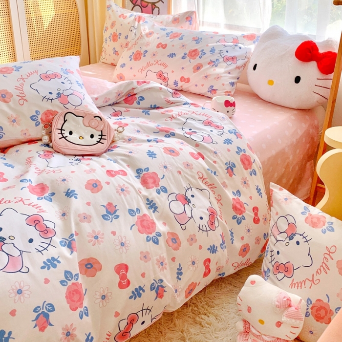 91家纺网 家纺一手货源 找家纺 朵希曼2025新款全棉三丽鸥卡通印花系列四件套 花花凯蒂
