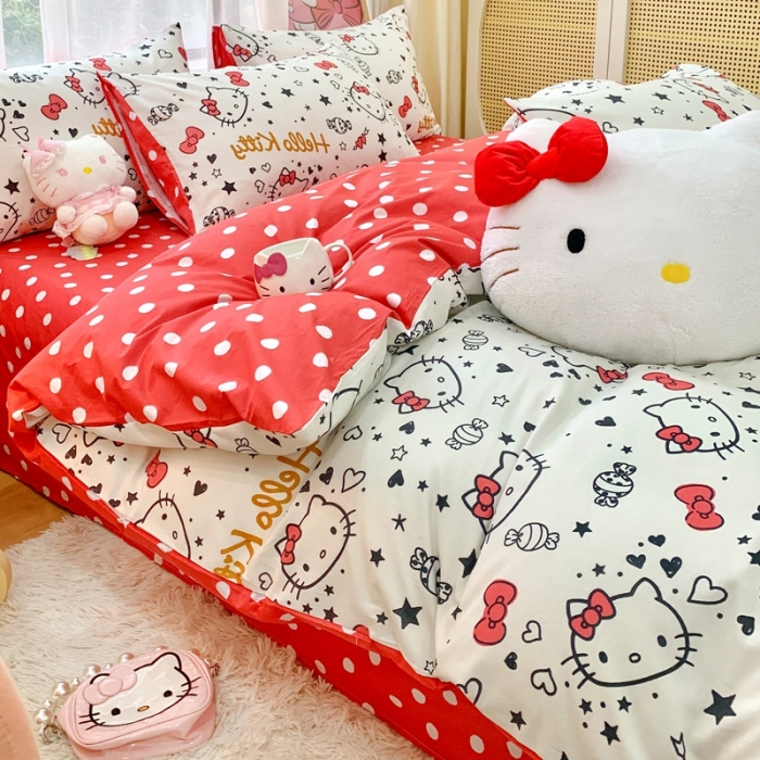 91家纺网 家纺一手货源 找家纺 朵希曼2025新款全棉三丽鸥卡通印花系列四件套 糖果凯蒂