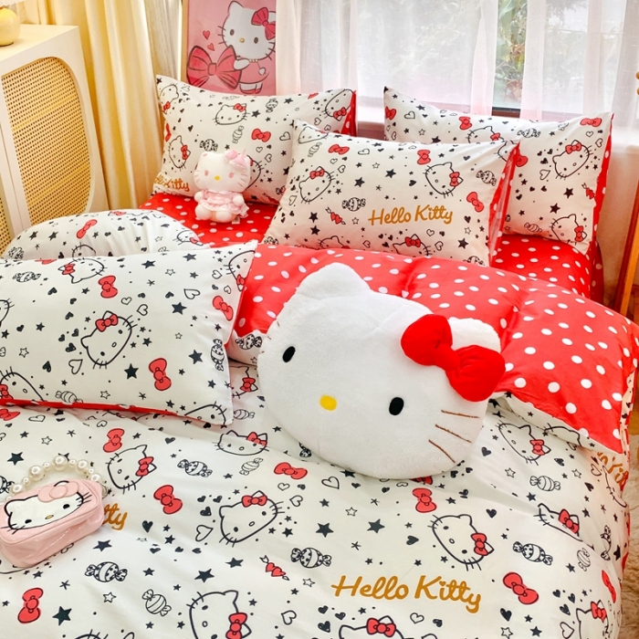 91家纺网 家纺一手货源 找家纺 朵希曼2025新款全棉三丽鸥卡通印花系列四件套 糖果凯蒂