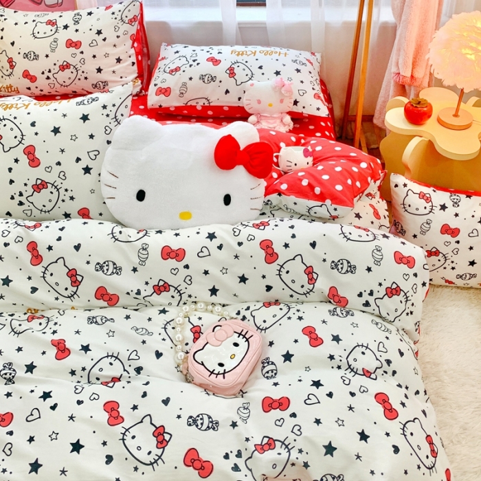 91家纺网 家纺一手货源 找家纺 朵希曼2025新款全棉三丽鸥卡通印花系列四件套 糖果凯蒂