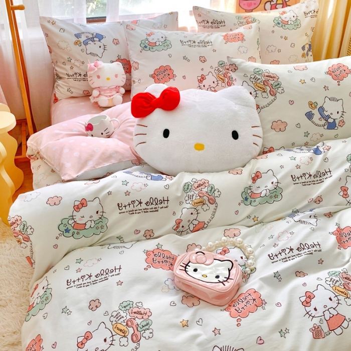 91家纺网 家纺一手货源 找家纺 朵希曼2025新款全棉三丽鸥卡通印花系列四件套 甜心凯蒂