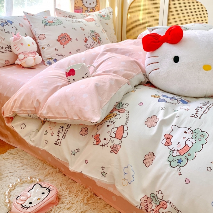 91家纺网 家纺一手货源 找家纺 朵希曼2025新款全棉三丽鸥卡通印花系列四件套 甜心凯蒂