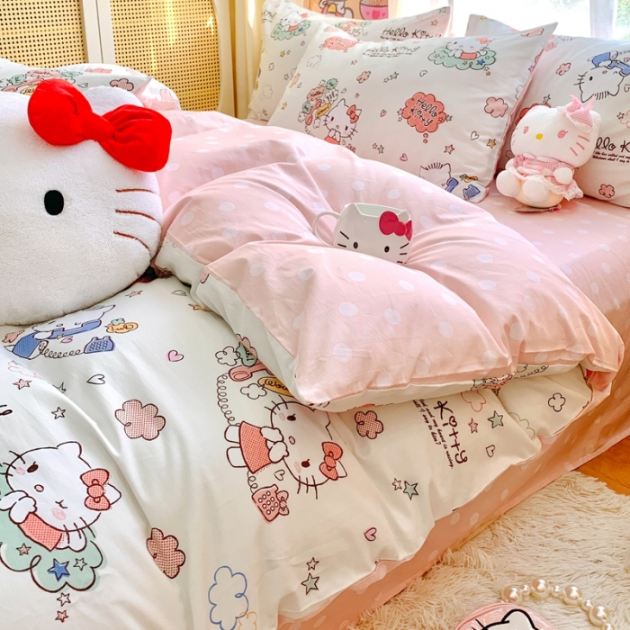 91家纺网 家纺一手货源 找家纺 朵希曼2025新款全棉三丽鸥卡通印花系列四件套 甜心凯蒂