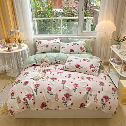 91家纺网 家纺一手货源 找家纺 金丝鸟 2023春夏新品舒适全棉斜纹四件套 罗曼花园