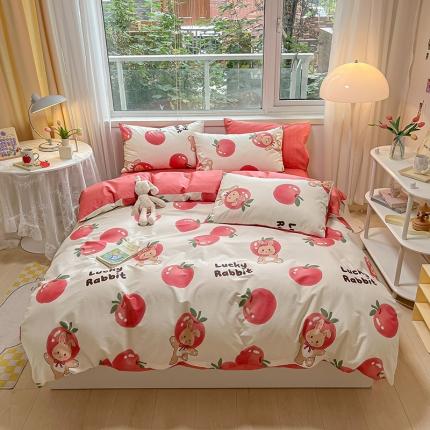 91家纺网 家纺一手货源 找家纺 金丝鸟 2023春夏新品舒适全棉斜纹四件套 苹果小可爱