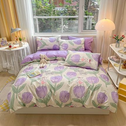 91家纺网 家纺一手货源 找家纺 金丝鸟 2023春夏新品舒适全棉斜纹四件套 心晴