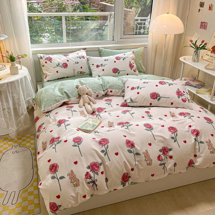 91家纺网 家纺一手货源 找家纺 金丝鸟 2023春夏新品舒适全棉斜纹四件套 罗曼花园