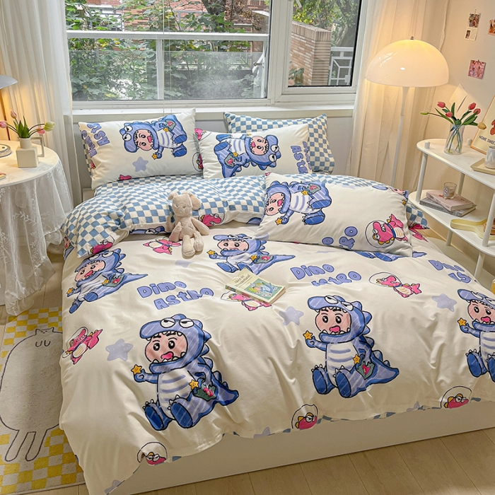 91家纺网 家纺一手货源 找家纺 金丝鸟 2023春夏新品舒适全棉斜纹四件套 泡泡小新