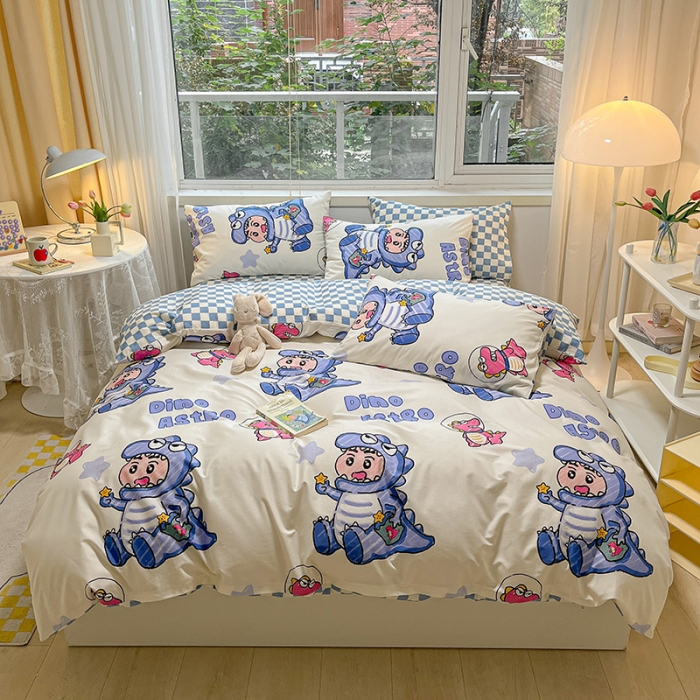 91家纺网 家纺一手货源 找家纺 金丝鸟 2023春夏新品舒适全棉斜纹四件套 泡泡小新