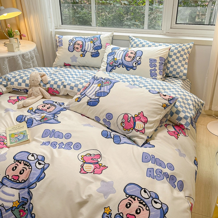 91家纺网 家纺一手货源 找家纺 金丝鸟 2023春夏新品舒适全棉斜纹四件套 泡泡小新