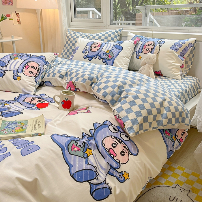 91家纺网 家纺一手货源 找家纺 金丝鸟 2023春夏新品舒适全棉斜纹四件套 泡泡小新