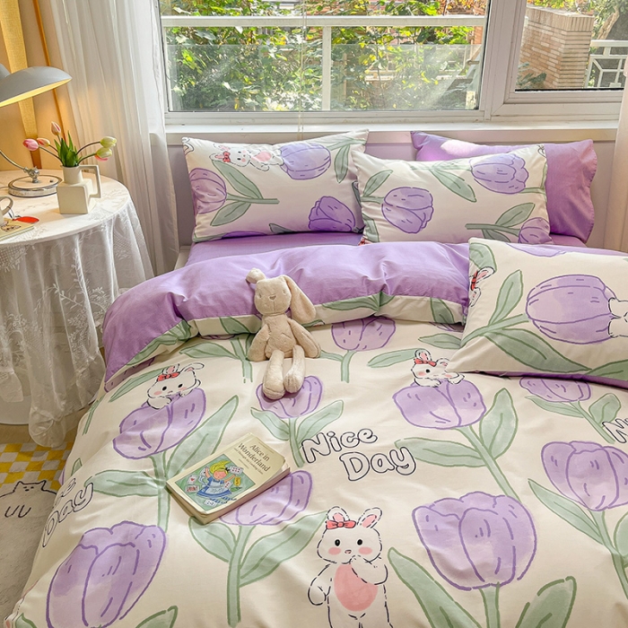 91家纺网 家纺一手货源 找家纺 金丝鸟 2023春夏新品舒适全棉斜纹四件套 心晴