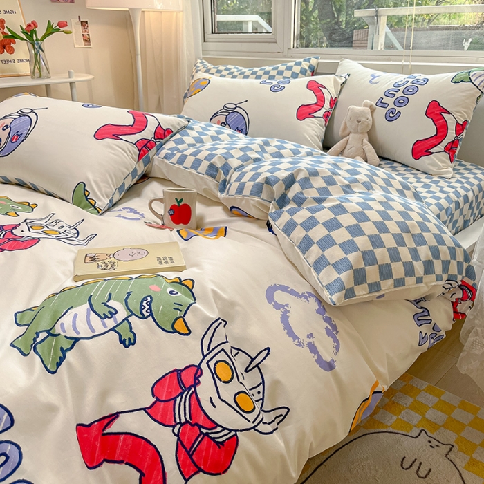 91家纺网 家纺一手货源 找家纺 金丝鸟 2023春夏新品舒适全棉斜纹四件套 幸运恐龙