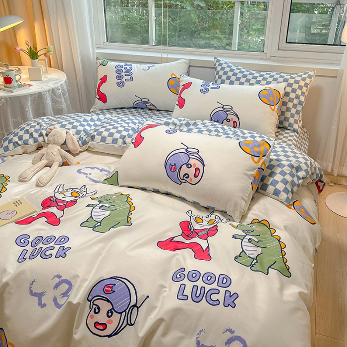 91家纺网 家纺一手货源 找家纺 金丝鸟 2023春夏新品舒适全棉斜纹四件套 幸运恐龙