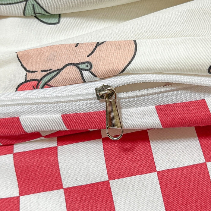 91家纺网 家纺一手货源 找家纺 金丝鸟 2023春夏新品舒适全棉斜纹四件套 樱桃小兔