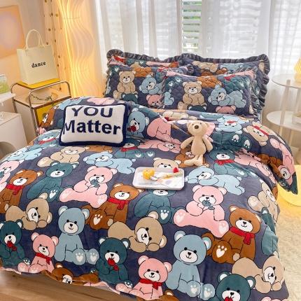 91家纺网 家纺一手货源 找家纺 总2025美达新款牛奶绒印花床笠款四件套（床笠高度30cm）