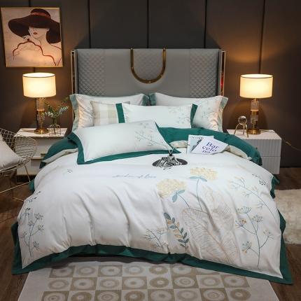 91家纺网 家纺一手货源 找家纺 （总）雅芝蓝2024新款蛋白棉刺绣四件套