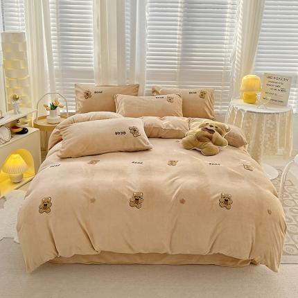 寐居2022新款毛巾绣牛奶绒单被套 萌萌熊咖