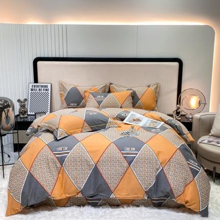 91家纺网 家纺一手货源 找家纺 金纱玉纺 2022新款印花加厚磨毛四件套艾伦-黄