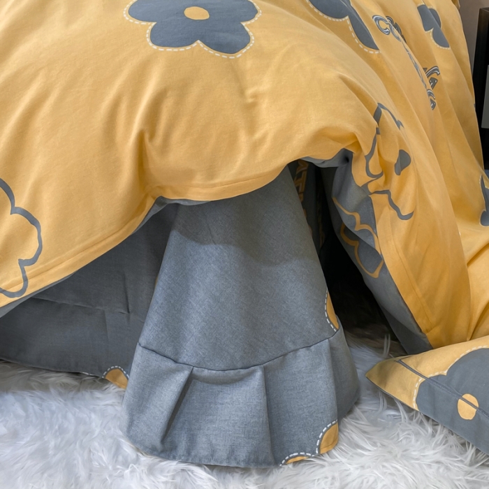 91家纺网 家纺一手货源 找家纺 金纱玉纺 2022新款印花加厚磨毛四件套花蜜-黄