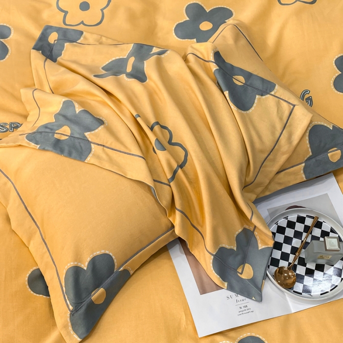 91家纺网 家纺一手货源 找家纺 金纱玉纺 2022新款印花加厚磨毛四件套花蜜-黄