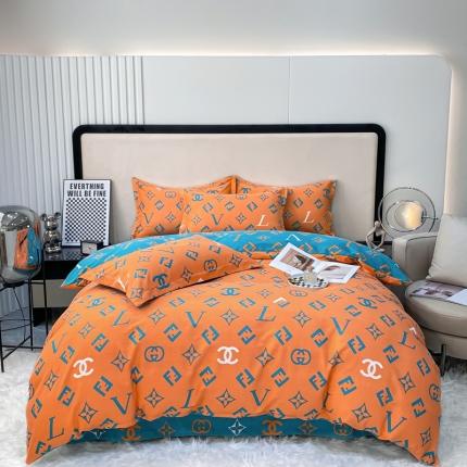 91家纺网 家纺一手货源 找家纺 金纱玉纺 2022新款全棉印花加厚磨毛四件套皇家绅士-桔